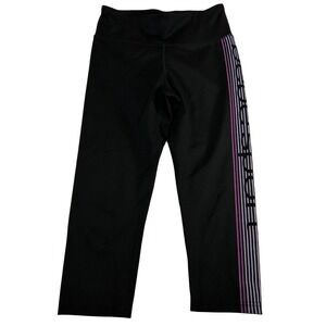 Bebe Sport Womens Black Purple Ombre Logo Side Stripe Cropped Leggings Size S